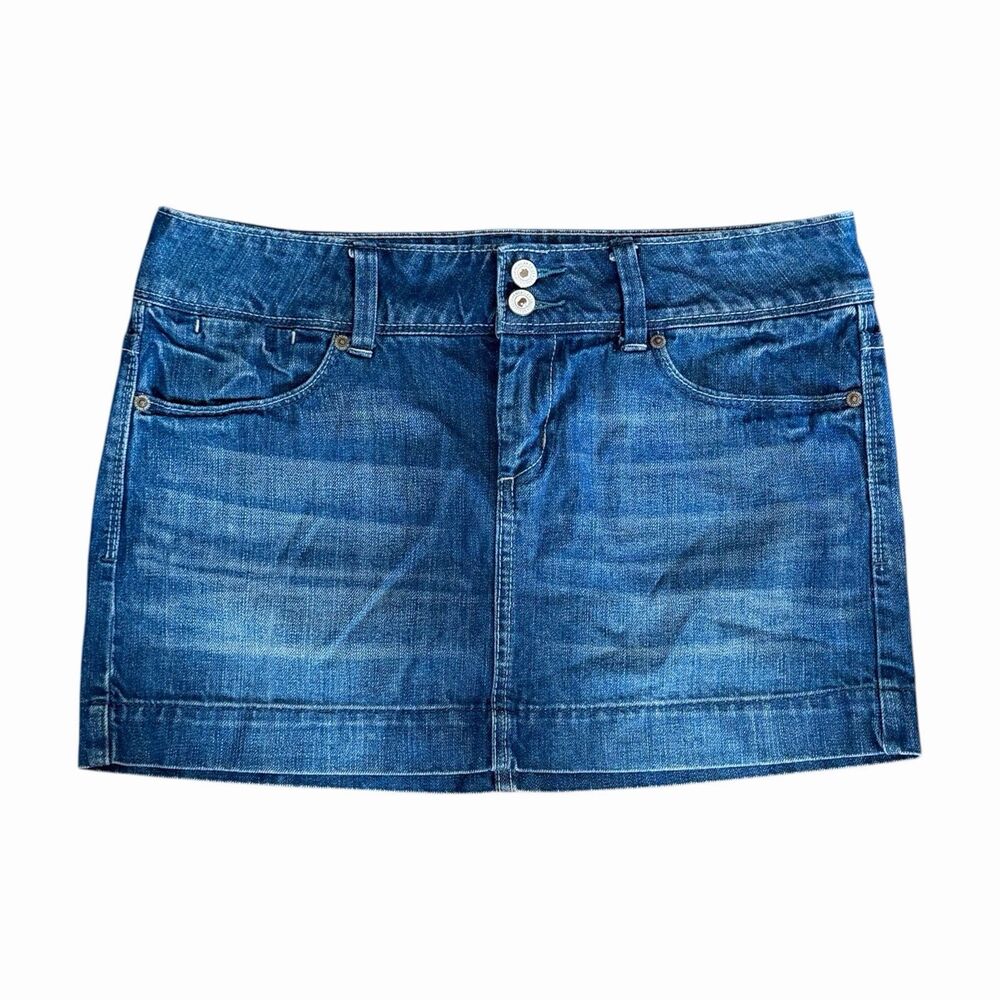 American Eagle True Y2K Micro Mini Skirt 6 Blue Denim Jean Preppy Western Grunge